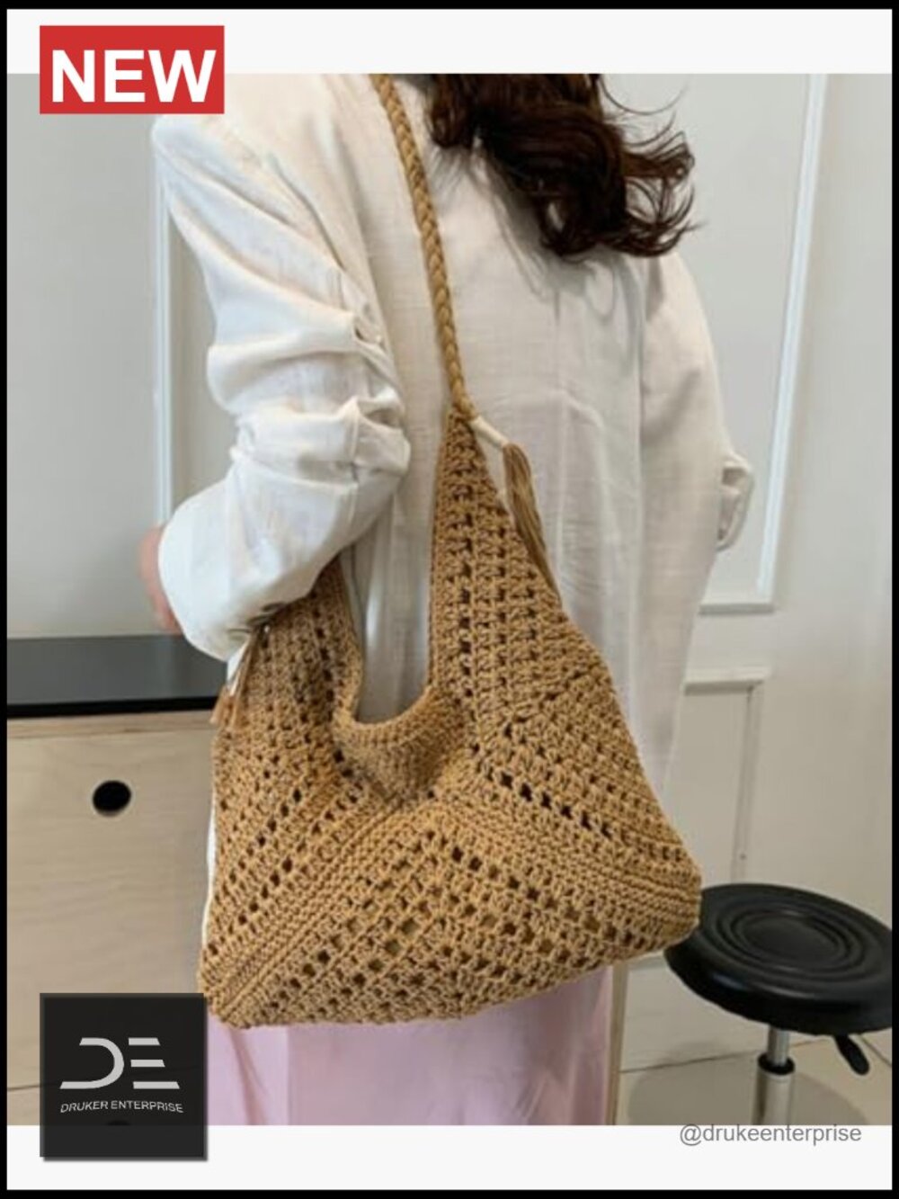 Large Woven Straw Tote Beach Bag Shoulder Handbag Hobo Purse - Picture 4 of 7